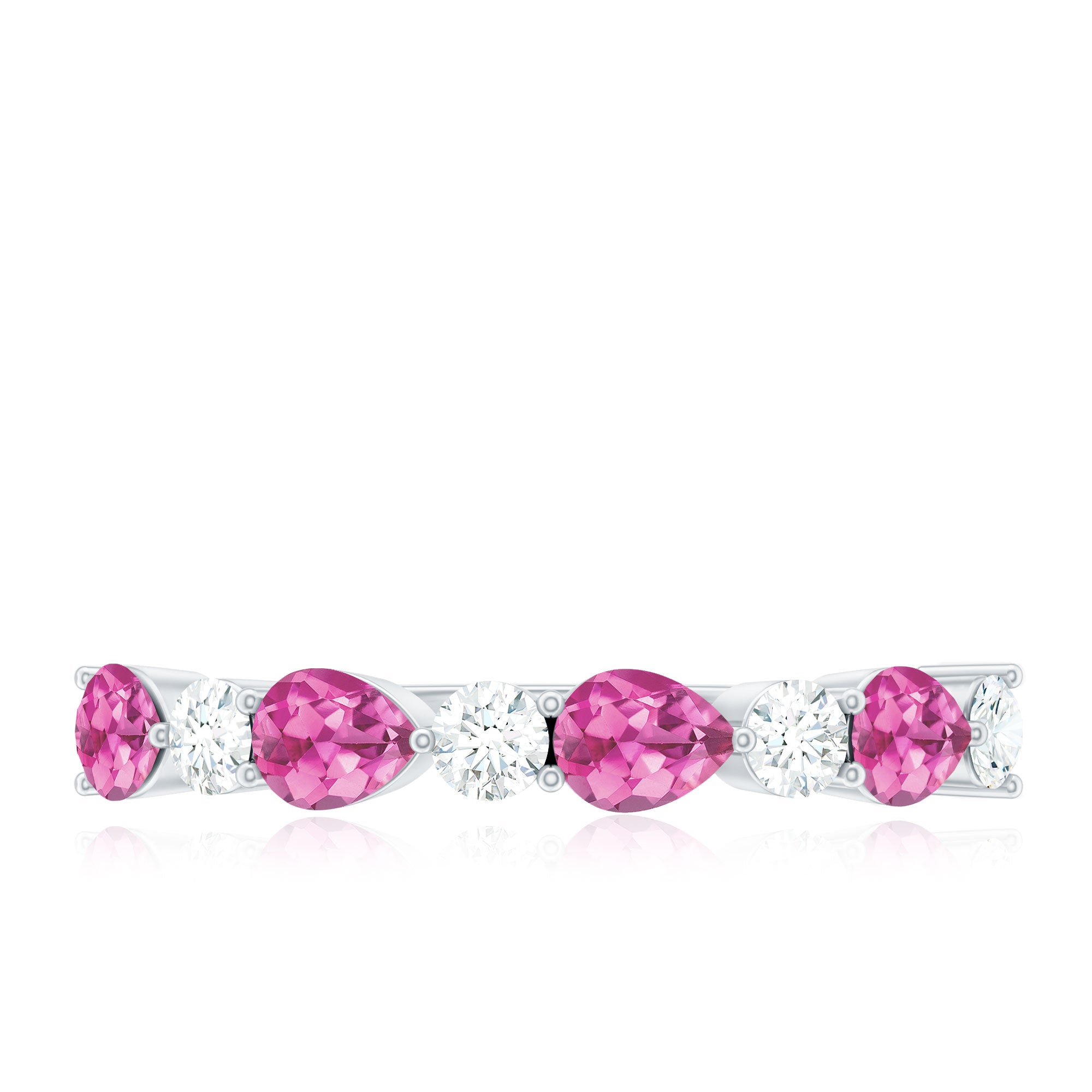 Natural Pink Tourmaline and Diamond Wedding Band For Her AAA - Rosec Jewels