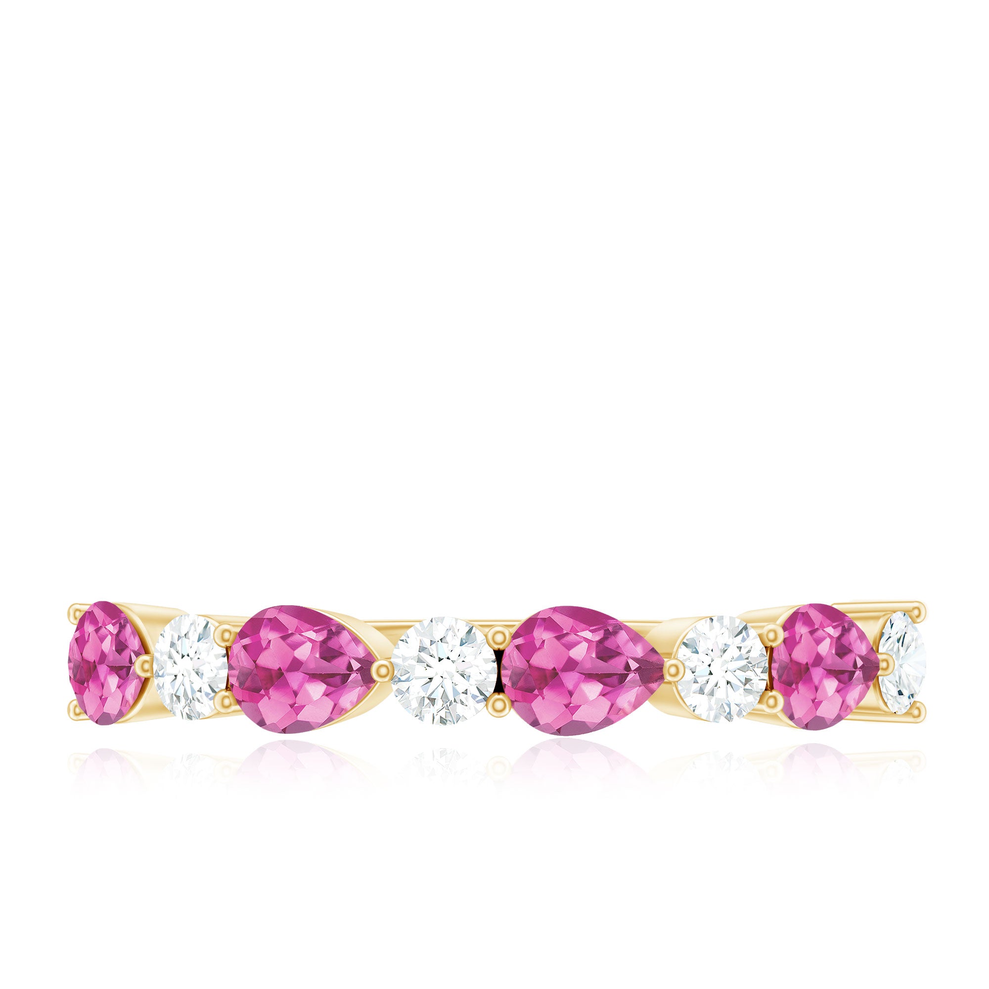 Natural Pink Tourmaline and Diamond Wedding Band For Her AAA - Rosec Jewels
