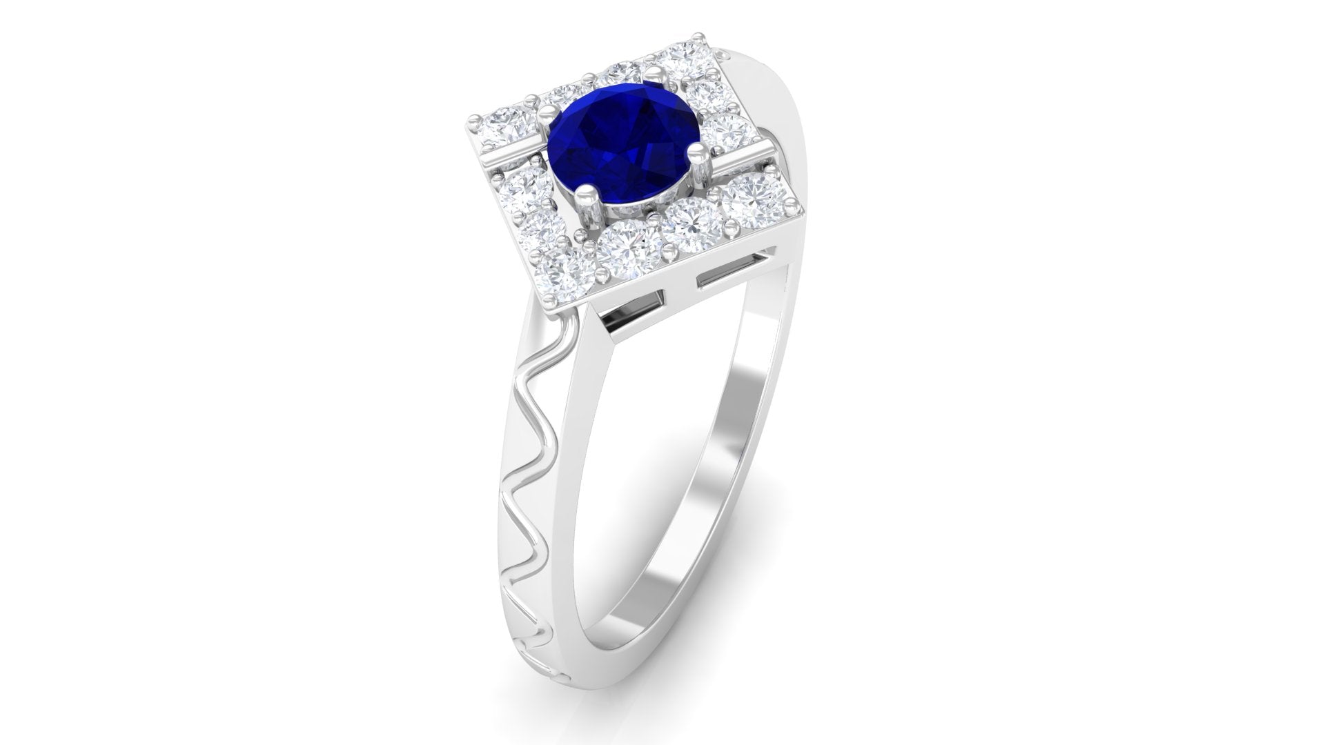 Rosec Jewels-3/4 CT Minimal Blue Sapphire and Diamond Ring with Textured Details