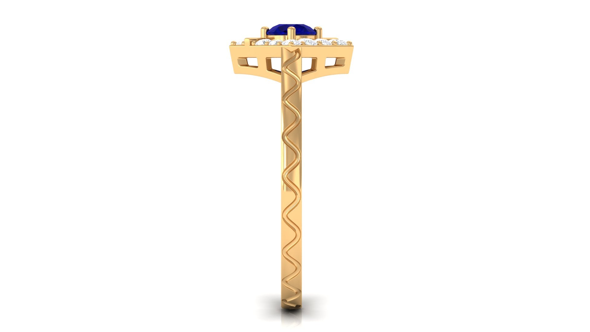 Rosec Jewels-3/4 CT Minimal Blue Sapphire and Diamond Ring with Textured Details