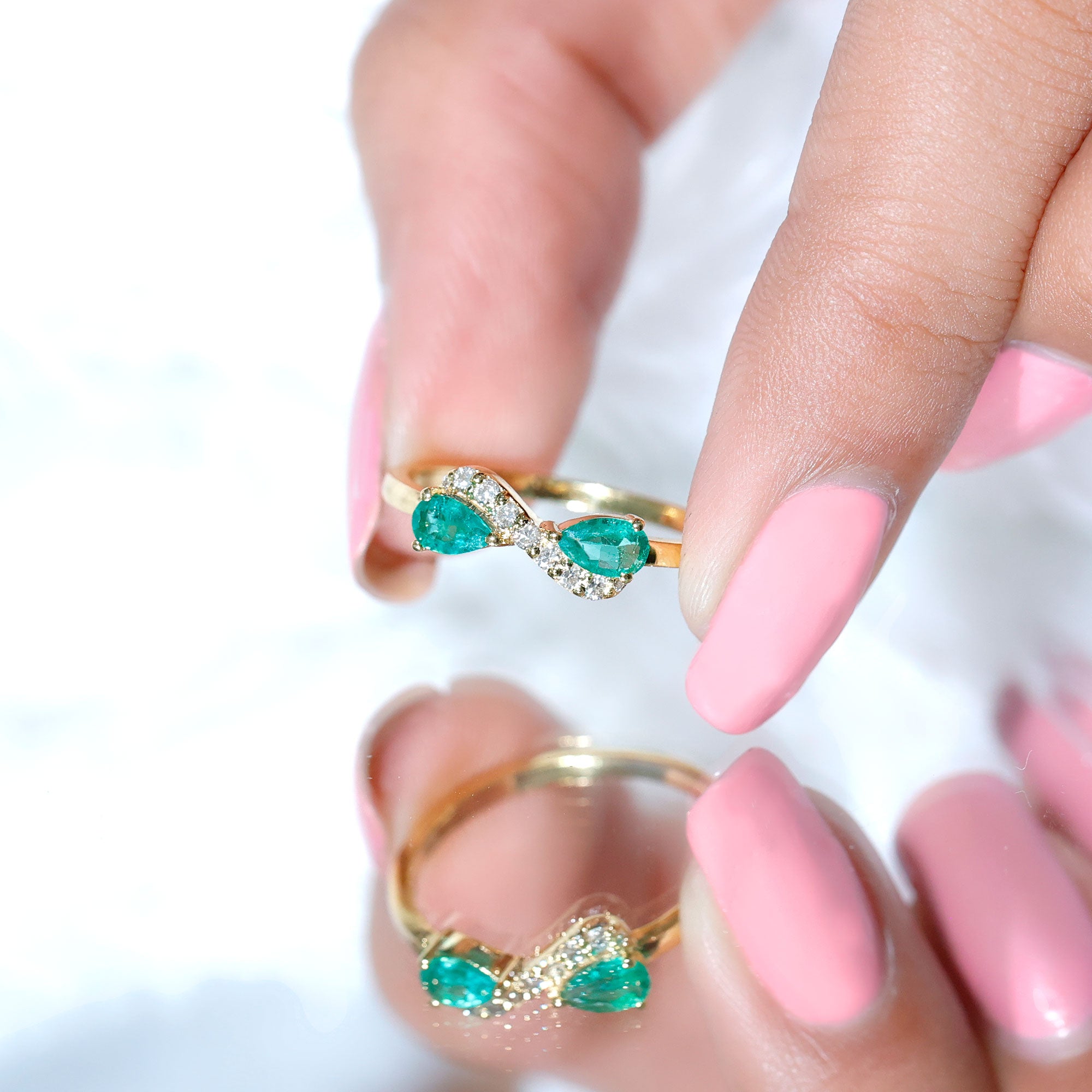 Rosec Jewels-Natural Pear Emerald and Diamond Infinity Promise Ring