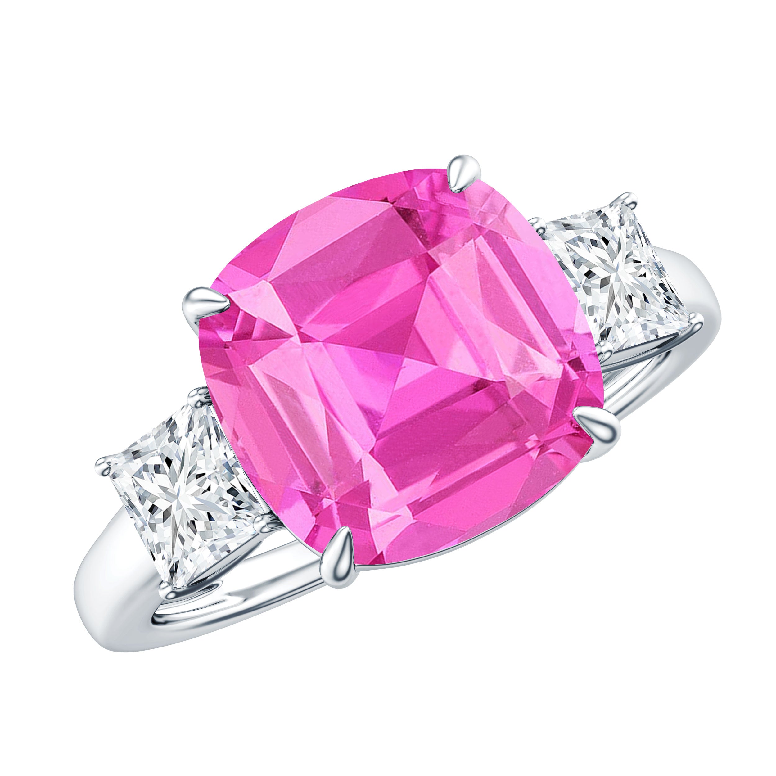 Lab Created Pink Sapphire Statement Engagement Ring with Moissanite AAAA - Rosec Jewels
