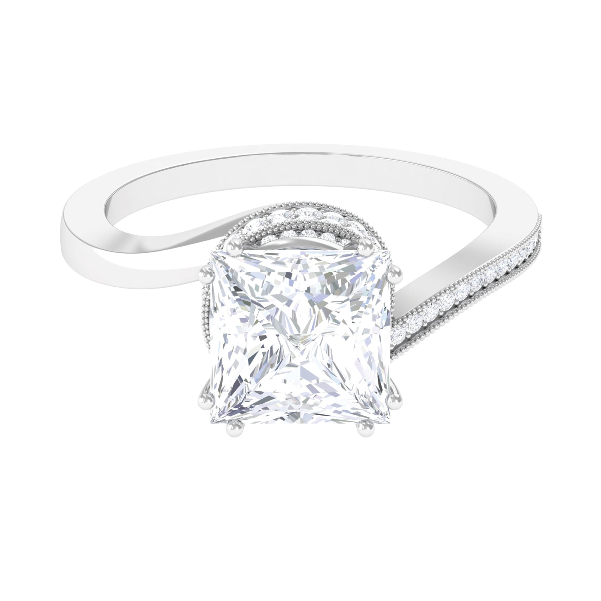 Designer Solitaire Cubic Zirconia Bypass Engagement Ring Zircon - ( AAAA ) - Quality - Rosec Jewels