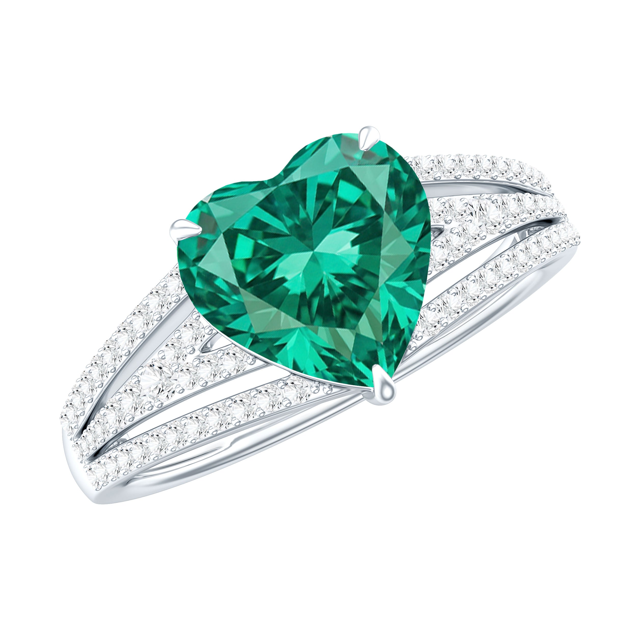 Designer 8 mm Lab Grown Emerald Heart Engagement Ring With Diamonds AAAA - Rosec Jewels