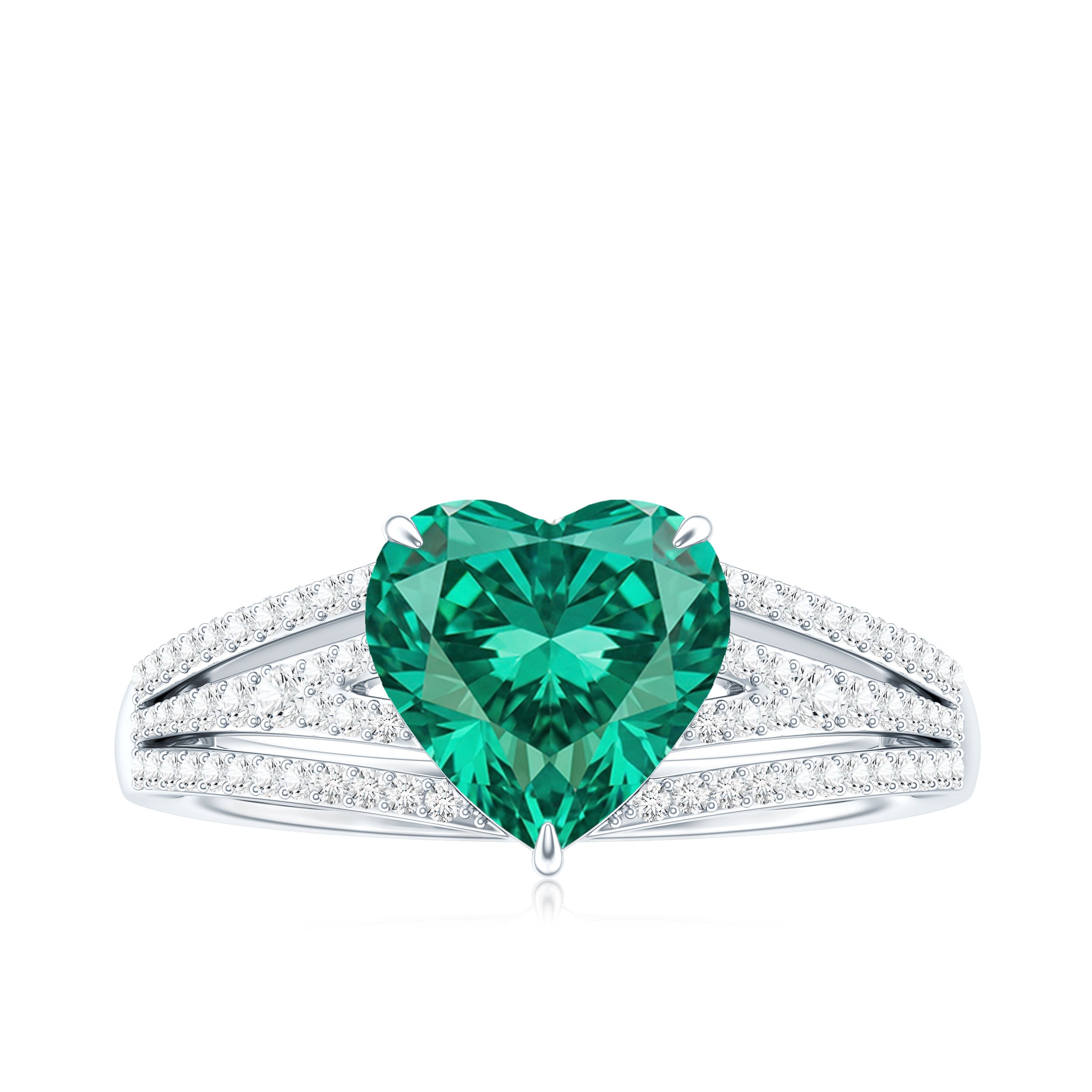 Designer 8 mm Lab Grown Emerald Heart Engagement Ring With Diamonds AAAA - Rosec Jewels