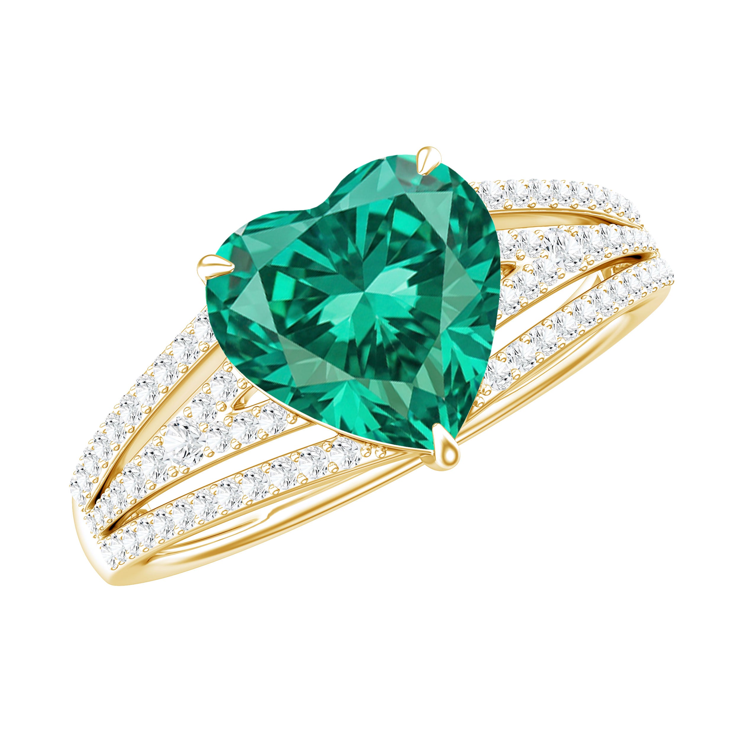 Designer 8 mm Lab Grown Emerald Heart Engagement Ring With Diamonds AAAA - Rosec Jewels