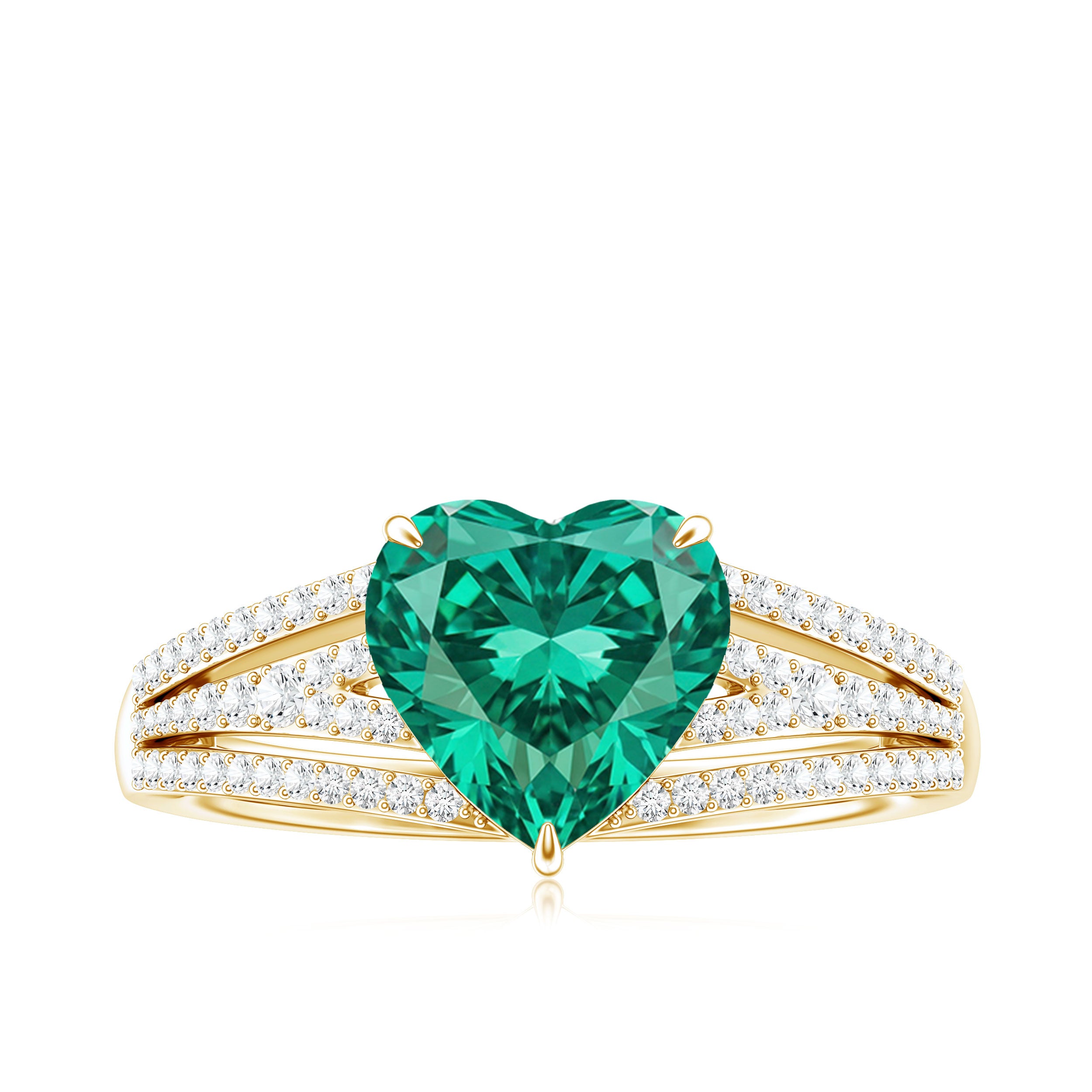 Designer 8 mm Lab Grown Emerald Heart Engagement Ring With Diamonds AAAA - Rosec Jewels