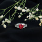 Heart Shape Created Ruby Engagement Ring with Diamond AAAA - Rosec Jewels