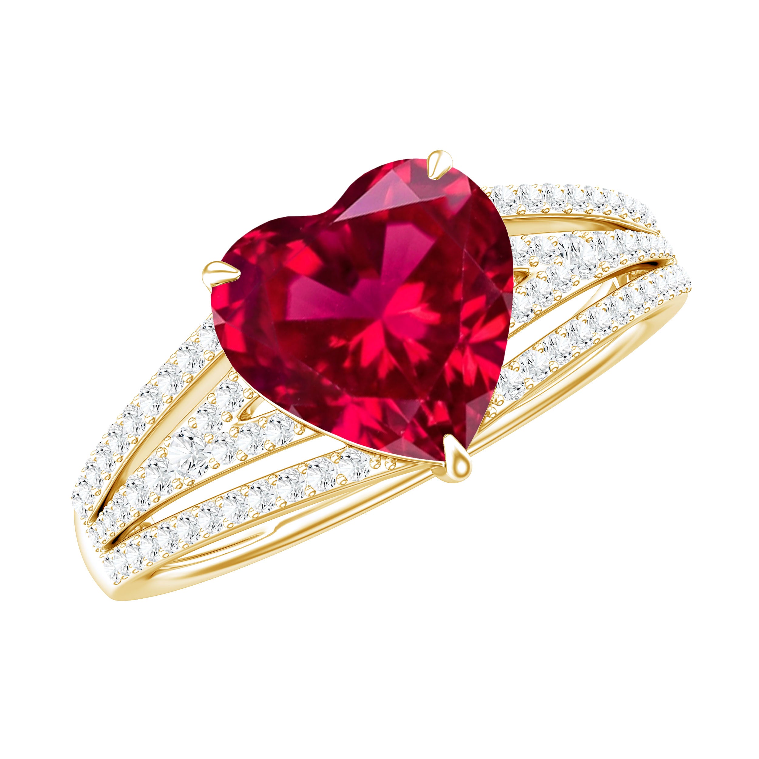 Heart Shape Created Ruby Engagement Ring with Diamond AAAA - Rosec Jewels