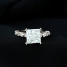 Certified Princess Cut Moissanite Engagement Ring with Side Stones D-VS1 - Rosec Jewels