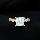 Certified Princess Cut Moissanite Engagement Ring with Side Stones D-VS1 - Rosec Jewels