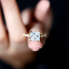 Certified Princess Cut Moissanite Engagement Ring with Side Stones D-VS1 - Rosec Jewels