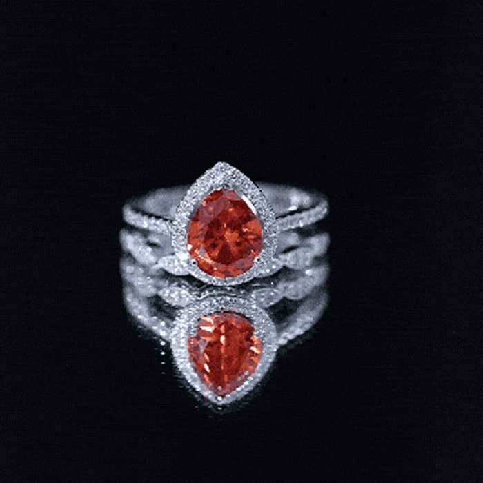 3.3 Carat Pear Shaped Lab Grown Orange Sapphire Wedding Ring Set with Diamond AAAA - Rosec Jewels