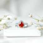 3.3 Carat Pear Shaped Lab Grown Orange Sapphire Wedding Ring Set with Diamond AAAA - Rosec Jewels