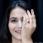 3.3 Carat Pear Shaped Lab Grown Orange Sapphire Wedding Ring Set with Diamond AAAA - Rosec Jewels