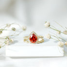 3.3 Carat Pear Shaped Lab Grown Orange Sapphire Wedding Ring Set with Diamond AAAA - Rosec Jewels