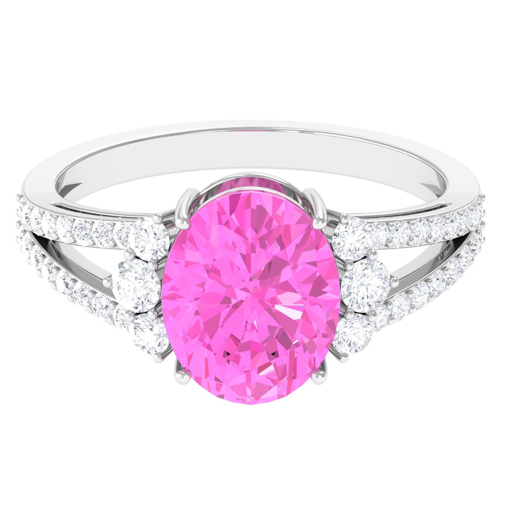 Certified Lab Created Pink Sapphire Oval Engagement Ring With Moissani Rosec Jewels UK