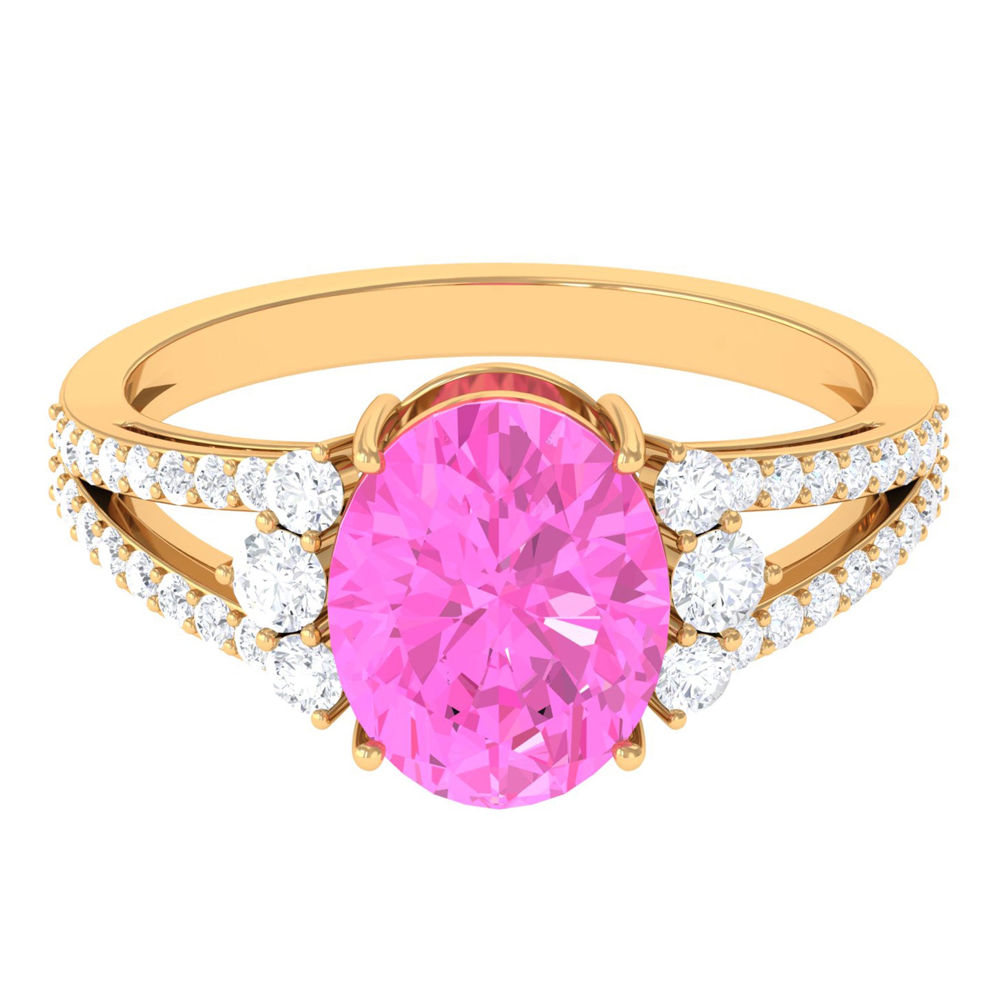 Certified Lab Created Pink Sapphire Oval Engagement Ring With Moissanite Lab Created Pink Sapphire - ( AAAA ) - Quality - Rosec Jewels