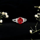 Certified 4 Carat Lab Grown Ruby Oval Engagement Ring With Diamond AAAA - Rosec Jewels