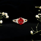Certified 4 Carat Lab Grown Ruby Oval Engagement Ring With Diamond AAAA - Rosec Jewels