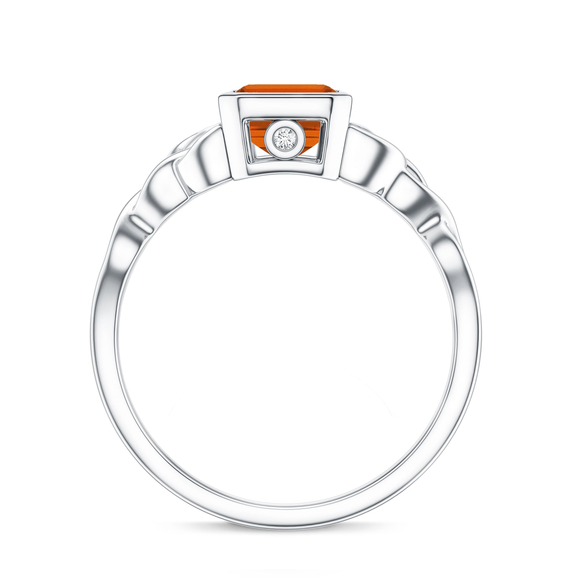 1.75 Carat Emerald Cut Lab Grown Orange Sapphire Diamond Bezel Set Engagement Ring AAAA - Rosec Jewels