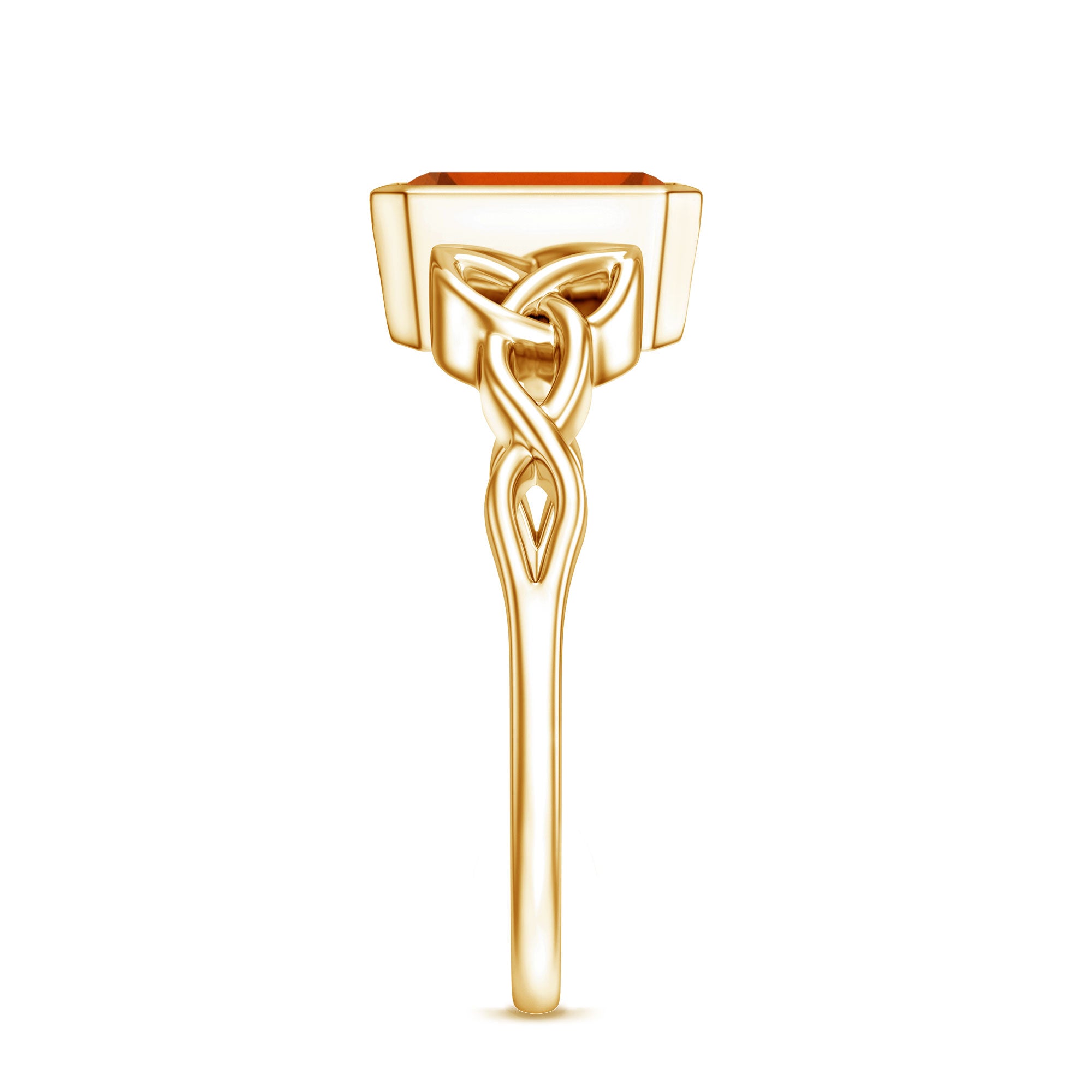 1.75 Carat Emerald Cut Lab Grown Orange Sapphire Diamond Bezel Set Engagement Ring AAAA - Rosec Jewels