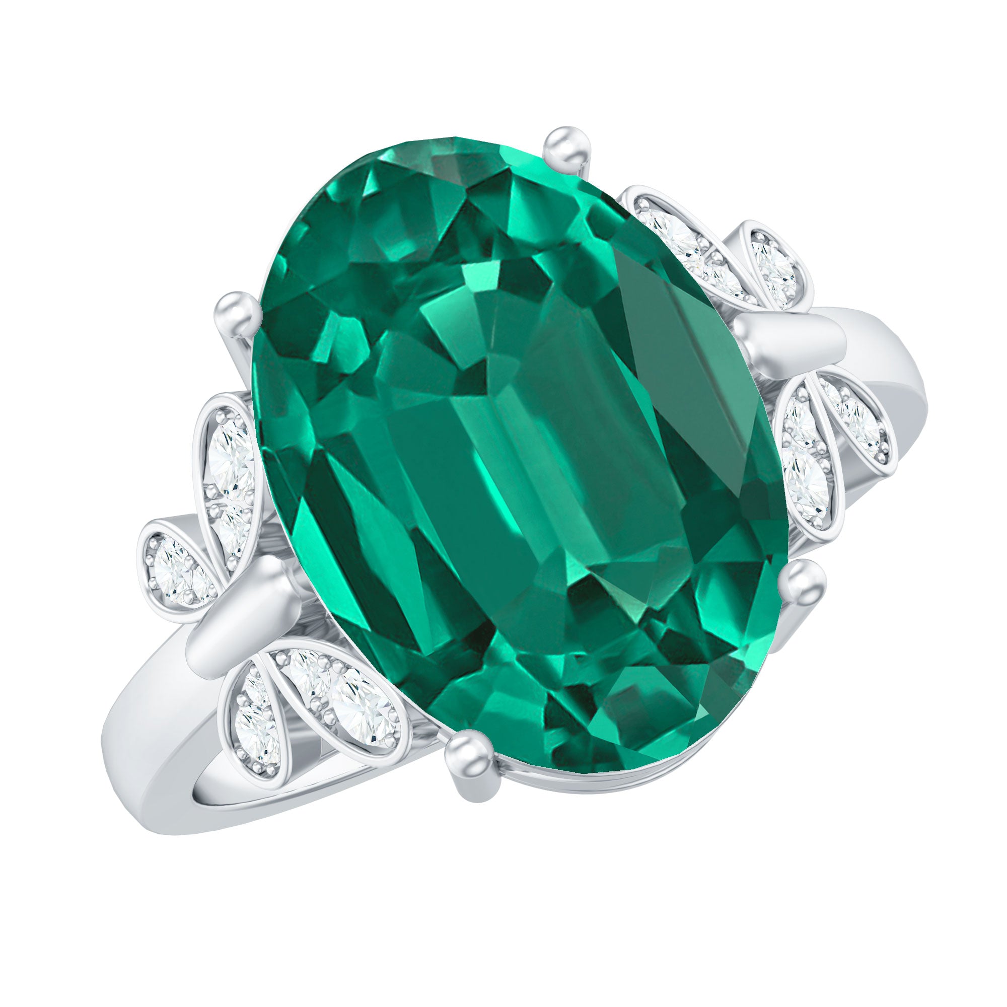 Certified 10X14 mm Lab Grown Emerald Statement Engagement Ring with Diamond