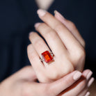 9 Carat Lab Grown Orange Sapphire Emerald Cut Engagement Ring with Split Shank AAAA - Rosec Jewels