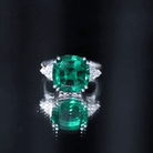 Lab Grown Emerald 9 Carat Cushion Cut Engagement Ring with Diamond Trio AAAA - Rosec Jewels