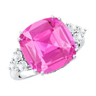 Lab Grown Pink Sapphire Solitaire Engagement Ring with Diamond Trio AAAA - Rosec Jewels