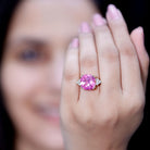 Lab Grown Pink Sapphire Solitaire Engagement Ring with Diamond Trio AAAA - Rosec Jewels