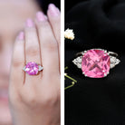 Lab Grown Pink Sapphire Solitaire Engagement Ring with Diamond Trio AAAA - Rosec Jewels