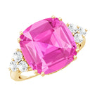 Lab Grown Pink Sapphire Solitaire Engagement Ring with Diamond Trio AAAA - Rosec Jewels
