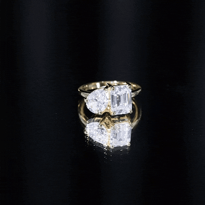 Pear and Emerald Cut Moissanite Toi Et Moi Engagement Ring D-VS1 - Rosec Jewels