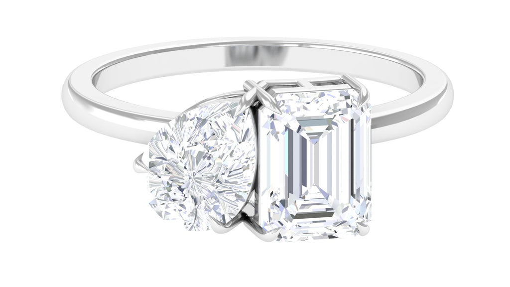 Pear and Emerald Cut Moissanite Toi Et Moi Engagement Ring Moissanite - ( D-VS1 ) - Color and Clarity - Rosec Jewels