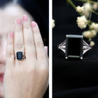 9 Carat Solitaire Lab Grown Black Diamond Emerald Cut Engagement Ring AAAA ( Synthetic ) - Rosec Jewels