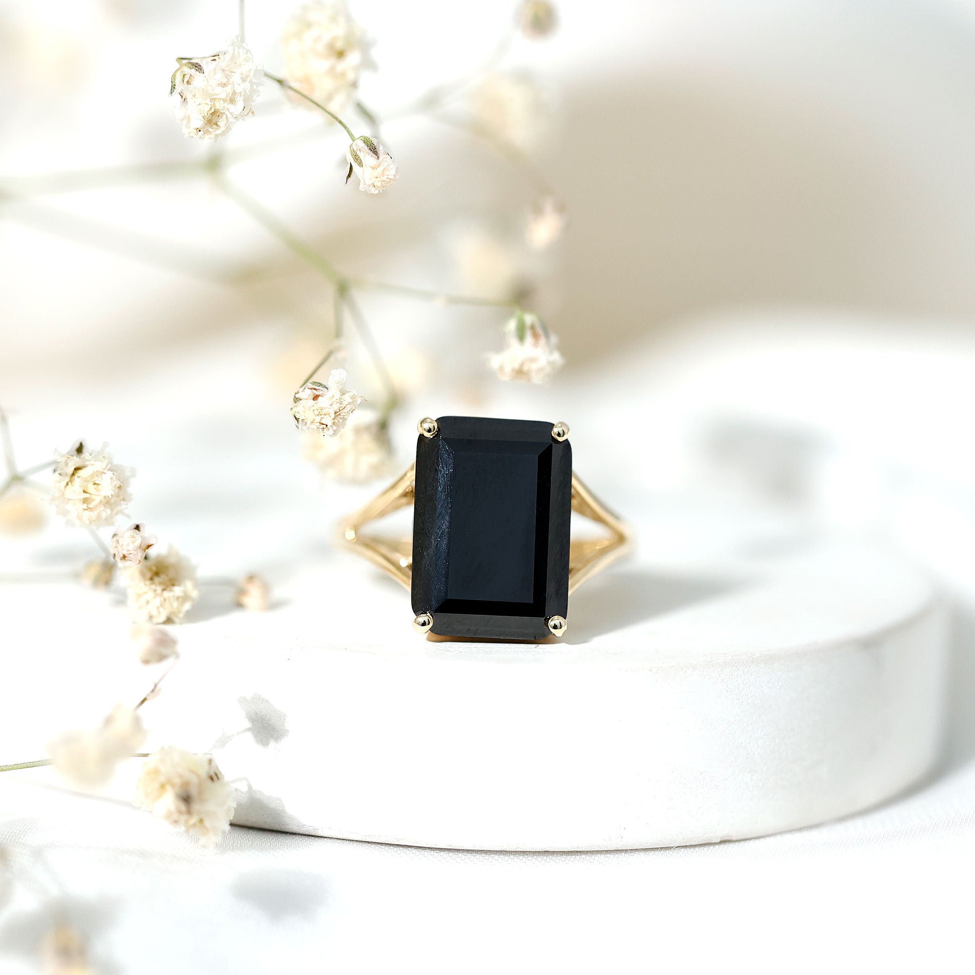 9 Carat Solitaire Lab Grown Black Diamond Emerald Cut Engagement Ring AAAA ( Synthetic ) - Rosec Jewels