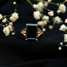 9 Carat Solitaire Lab Grown Black Diamond Emerald Cut Engagement Ring AAAA ( Synthetic ) - Rosec Jewels