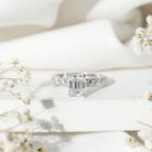 6X8 MM Emerald Cut Lab Grown Diamond Engagement Ring with Accent Lab - ( EF-VS ) - Rosec Jewels
