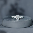 6X8 MM Emerald Cut Lab Grown Diamond Engagement Ring with Accent Lab - ( EF-VS ) - Rosec Jewels