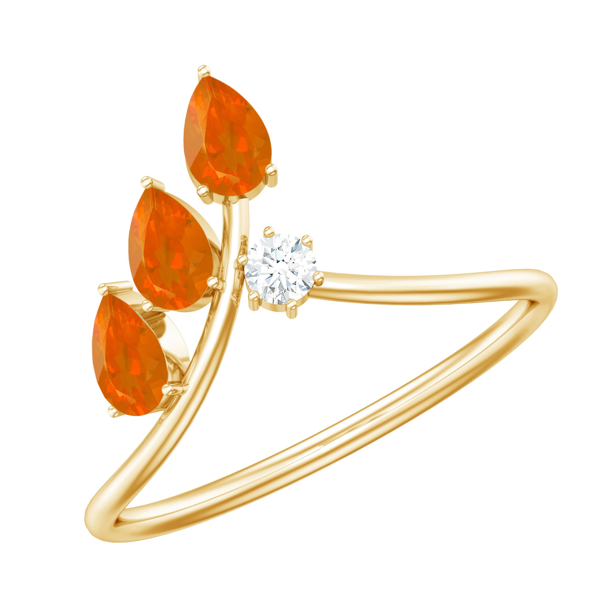 Pear Shaped Fire Opal Stackable Ring with Lab Grown Diamond