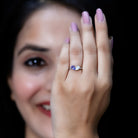 Rosec Jewels-Pear Shaped Tanzanite Moissanite Two Stone Promise Ring in Silver