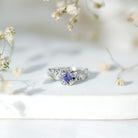 Rosec Jewels-Certified Tanzanite and Diamond Flower Engagement Ring in Silver