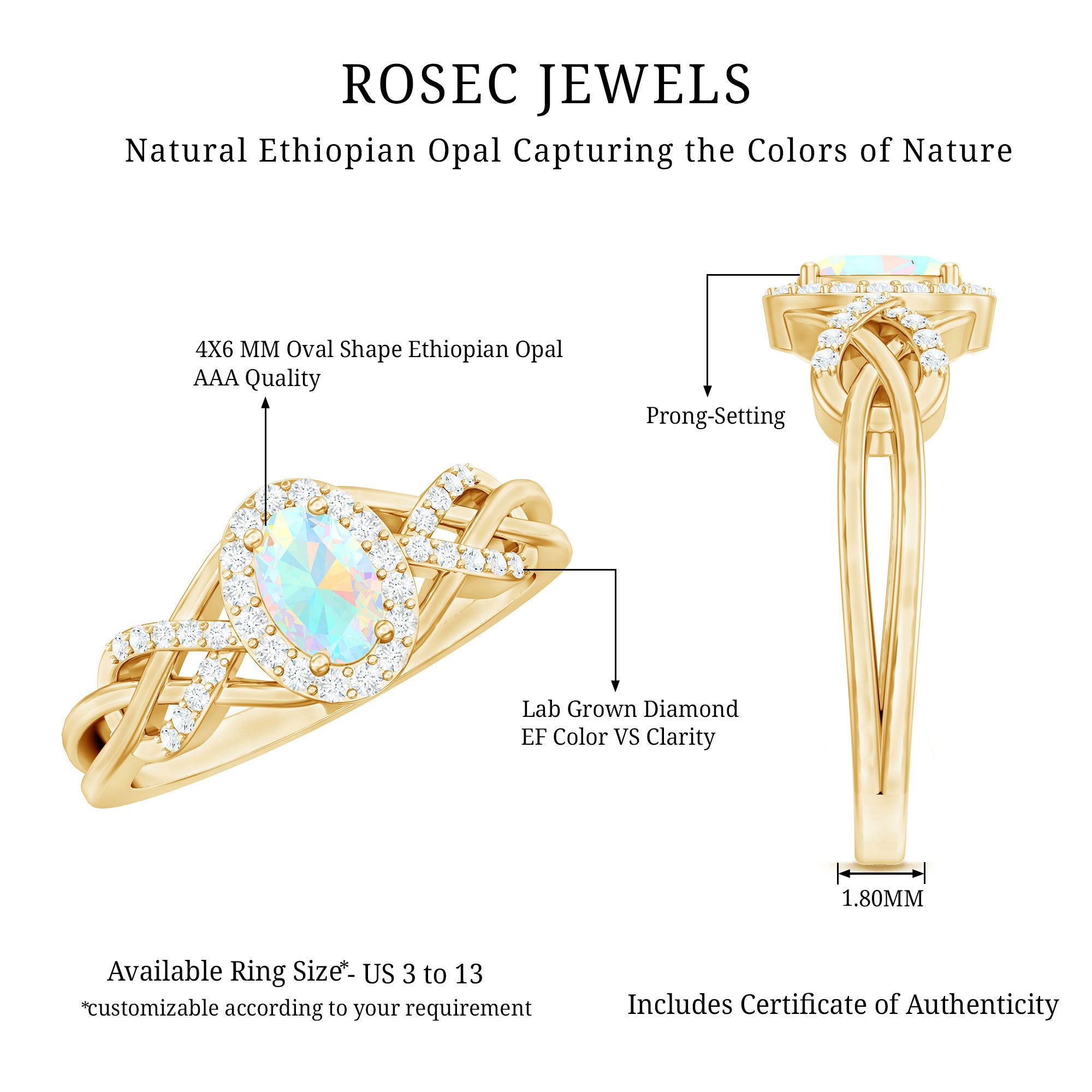 Rosec Jewels-Oval Ethiopian Opal Designer Engagement Ring with Diamond Halo