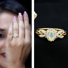 Rosec Jewels-Oval Ethiopian Opal Designer Engagement Ring with Diamond Halo