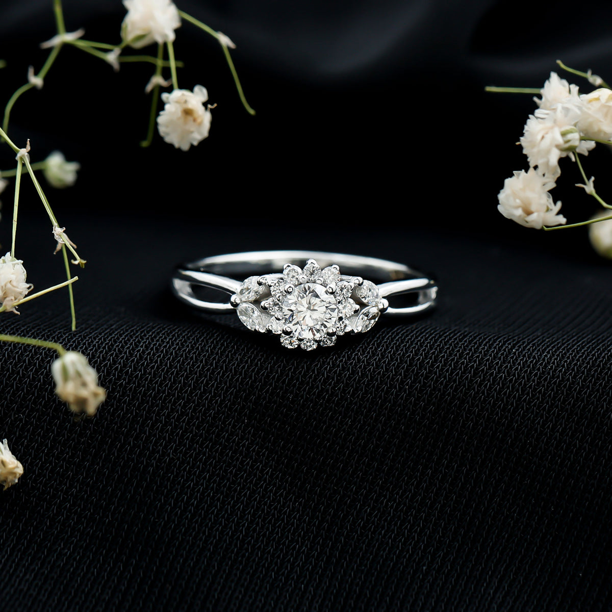 Halo Style Lab Grown Diamond Nature Engagement Ring Lab - ( EF-VS ) - Rosec Jewels