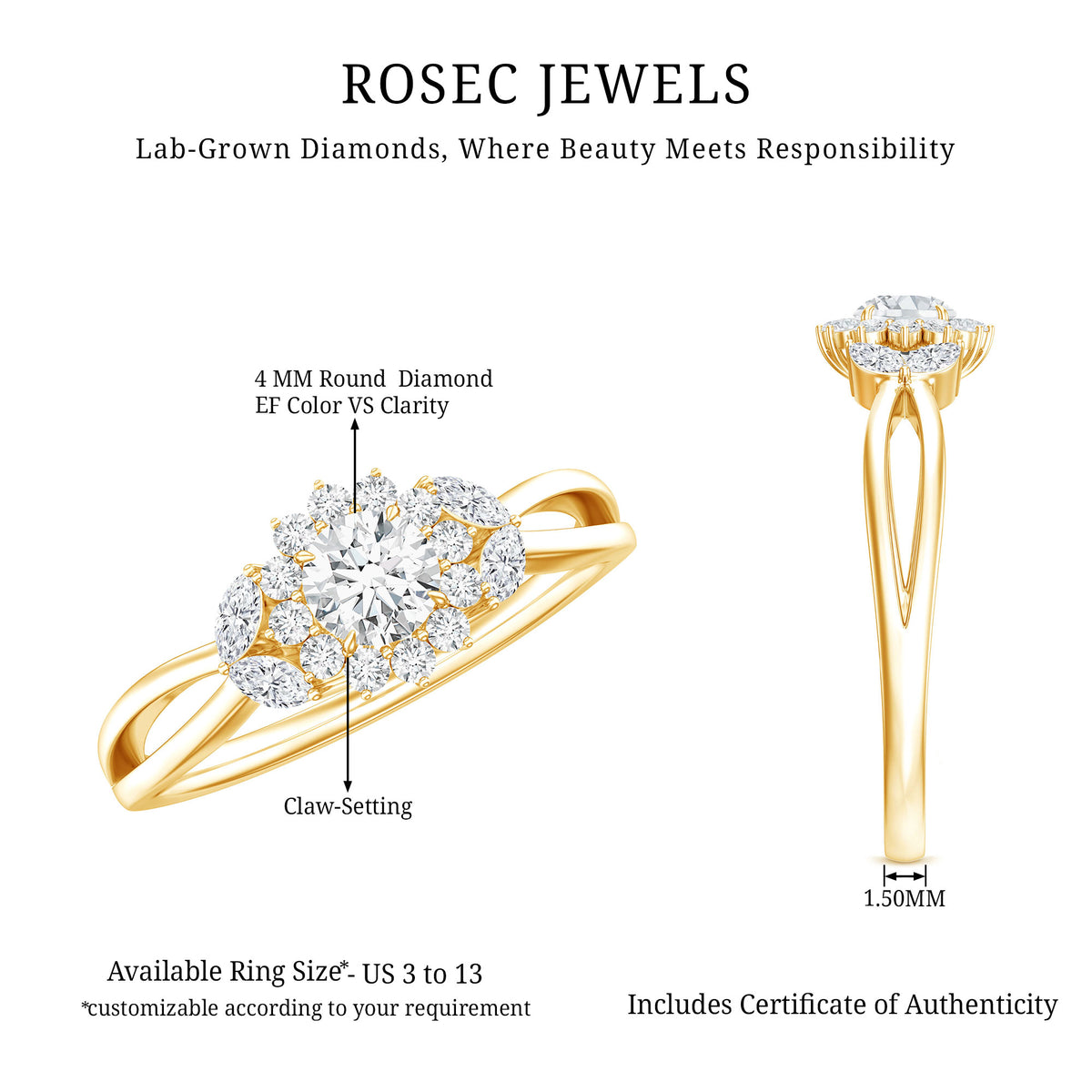 Halo Style Lab Grown Diamond Nature Engagement Ring Lab - ( EF-VS ) - Rosec Jewels