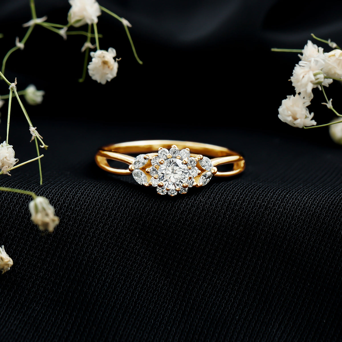 Halo Style Lab Grown Diamond Nature Engagement Ring Lab - ( EF-VS ) - Rosec Jewels