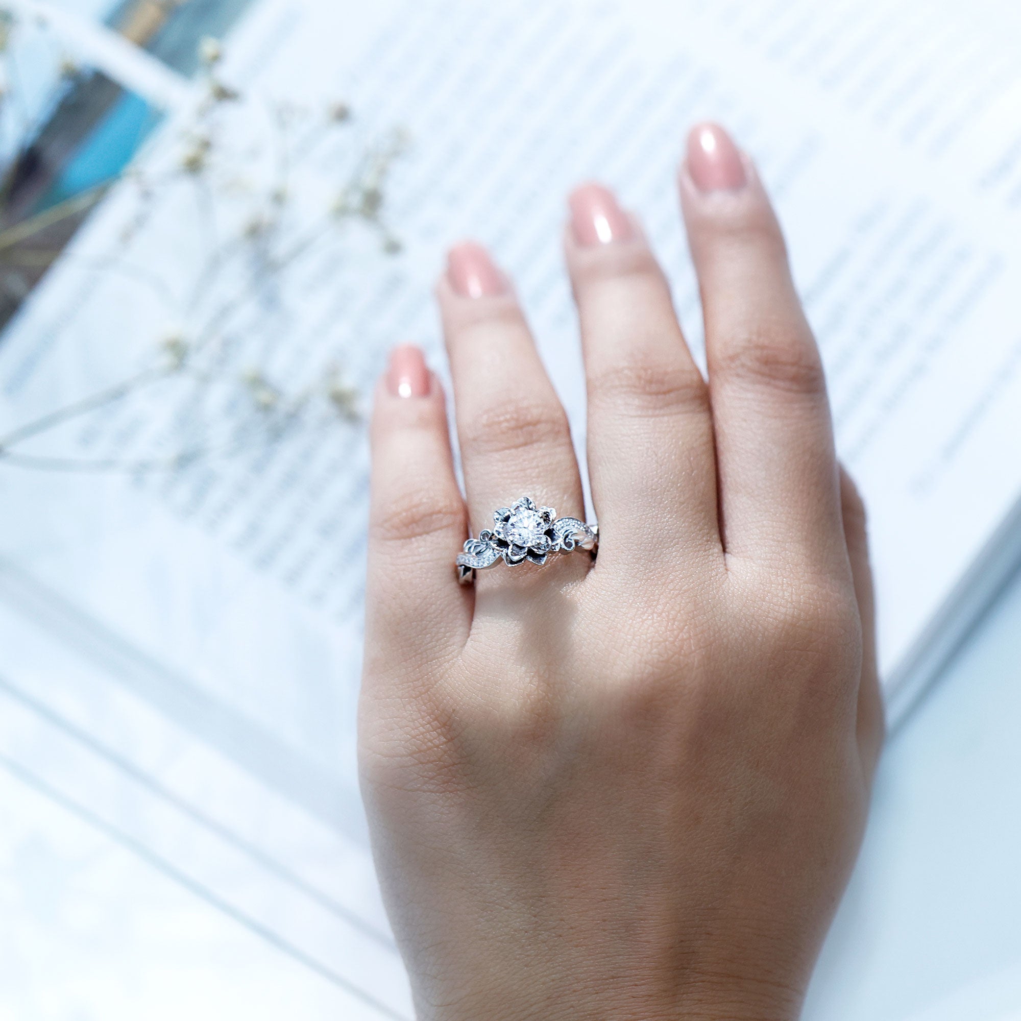 Rosec Jewels-Lab Grown Diamond Flower Engagement Ring for Her
