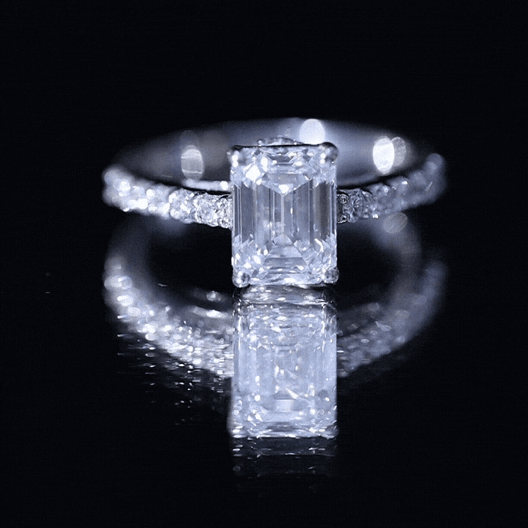 Diamond Emerald Cut Engagement Ring With Hidden Halo Lab - ( EF-VS ) - Rosec Jewels